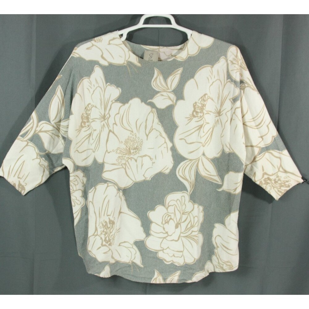 Sioni Bold Floral Dogwood Flower Soft Fine Knit Sweater Tunic 1X Gray Whimsy